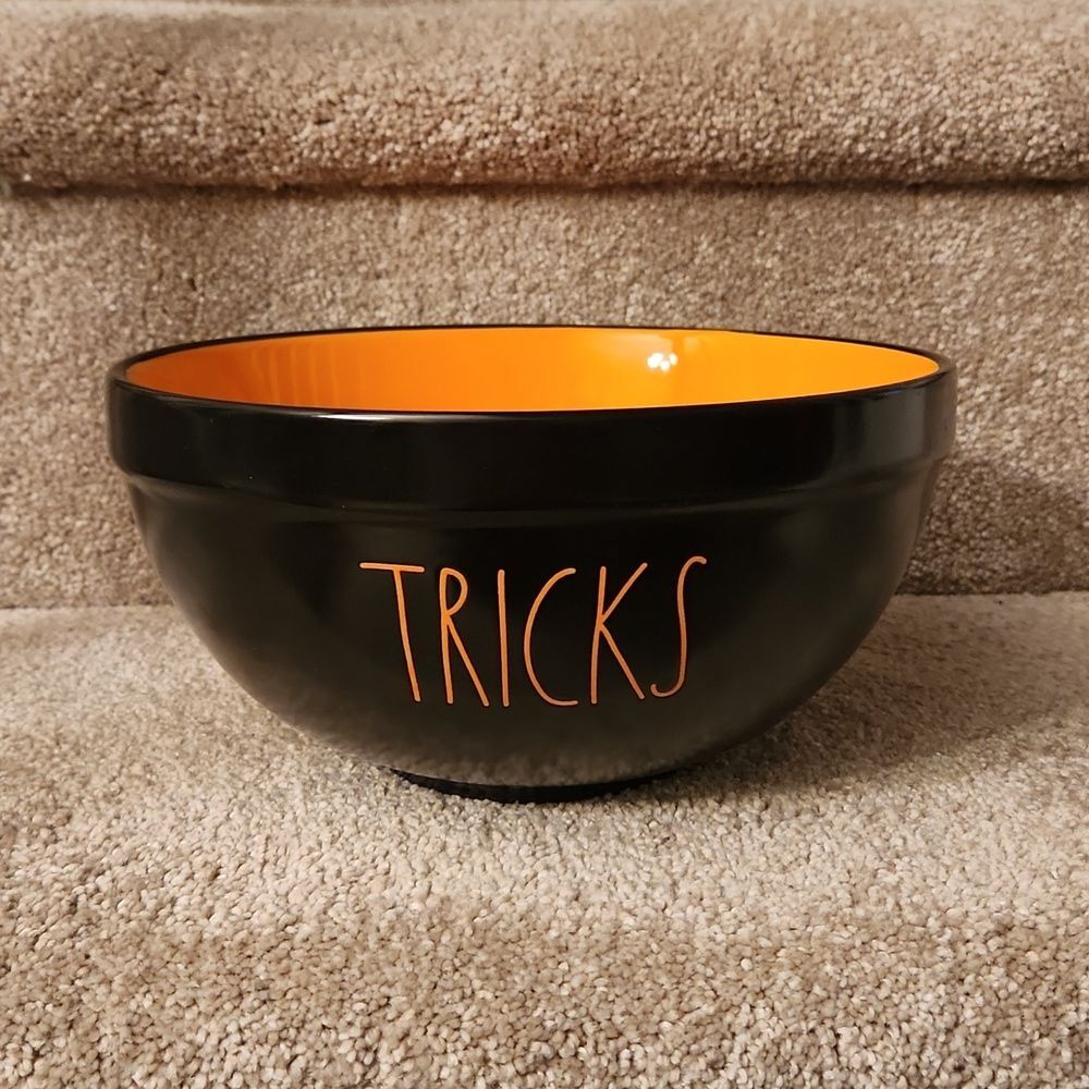 Rae Dunn "Tricks" Orange & Black Halloween Serving Bowl